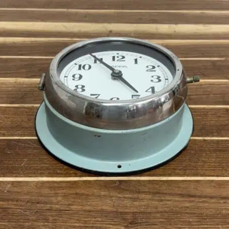 Main: Nautical wall clock with original wiring by Kappa shown front-facing