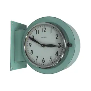 Front view of the Salvaged Seafoam Double-Sided Ship Clock with dual 5.5-inch dials.