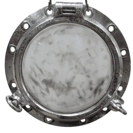 19.5" Aluminum Ship's Porthole - Front View Highlighting Smoky Glass and Aluminum Frame