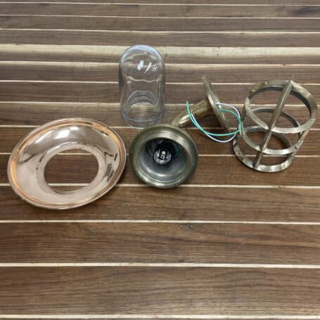 Vintage Brass Gooseneck Wall Sconce - Copper Rain Cap (3) Vintage Brass Gooseneck Wall Sconce - Copper Rain Cap four pieces