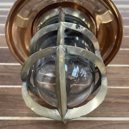 Vintage Brass Gooseneck Wall Sconce - Copper Rain Cap (5) showing some imperfection on the Vintage Brass Gooseneck Wall Sconce - Copper Rain Cap