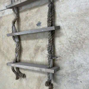 Full view of 5-step nautical wood rope ladder used for decorative shelving main photo