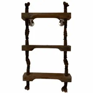 Main image: 3 Step Rope Ladder with reclaimed wood steps and red-painted ends, hanging against a white wall