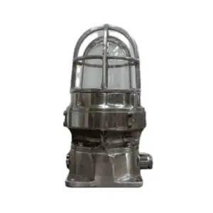 Front view of aluminum marine post light with clear glass globe and visible plaque main photo