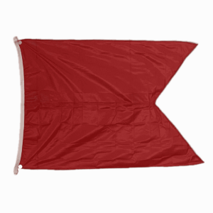 Red maritime flag with a swallowtail cut, mounted flat with grommets in the top corners.