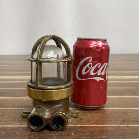 Mini Brass Ceiling Light - Vintage 5-Inch Nautical Fixture 04 Mini brass ceiling light beside a soda can for scale