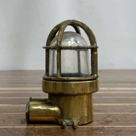 Mini Brass Ceiling Light - Vintage 5-Inch Nautical Fixture 05 Side profile of mini brass ceiling light showing two conduit openings