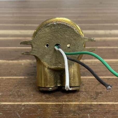 Mini Brass Ceiling Light - Vintage 5-Inch Nautical Fixture 06 Back view of mini brass ceiling light showing exposed wires for installation