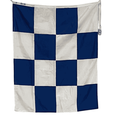 Nautical Flag N – November Signal Flag for Maritime Use 01 Full display of Nautical Flag N – November Signal Flag with blue and white checkers