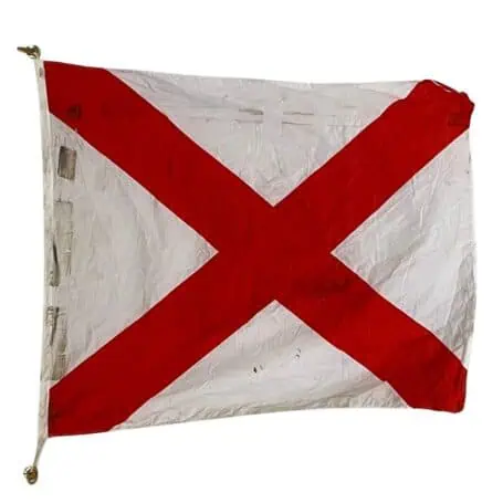 Nautical Victor flag signal V reverse side showing discoloration, and markings