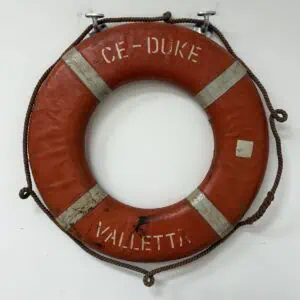Salvaged life ring from the CE-DUKE ship with painted Valletta lettering