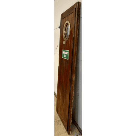 Salvaged Ship Door with Porthole (5) Side: Salvaged Ship Door with Porthole side view showing thickness and wood construction