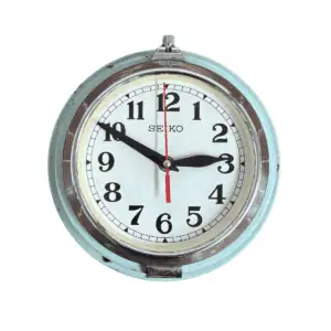 Seiko Seafoam Wall Slave Clock front view with white face and black numbers