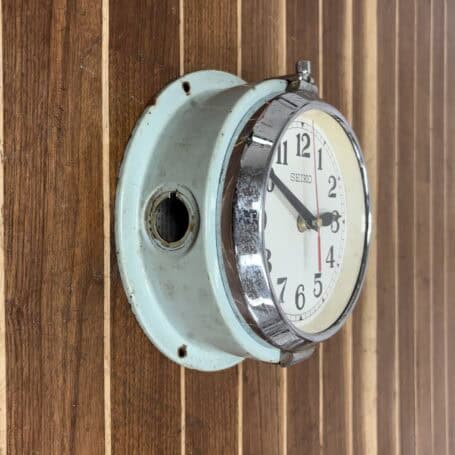 Seiko Seafoam Wall Slave Clock - Battery Operated, 1990s Alternate side view of Seiko Seafoam Wall Slave Clock showing clock depth and shape