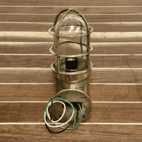 Solid Brass Dock Light (5) Wiring/base: View of underside showing mounting base and screw holes for secure installation