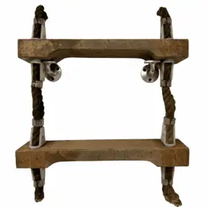 Two-step nautical rope wood ladder on white background