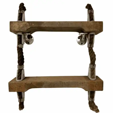 Two-step nautical rope wood ladder on white background