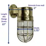 Dimensions: Brass marine light shown with dimensions