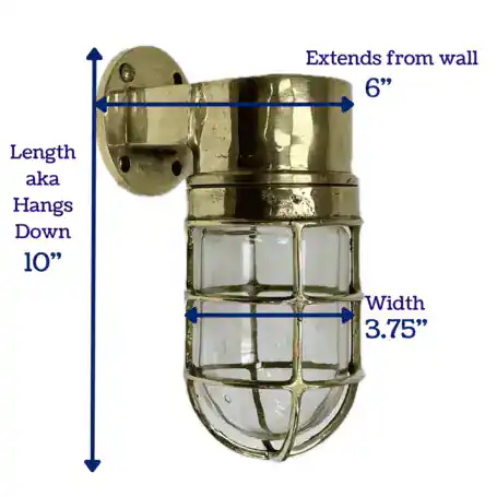 Vintage-Brass-Dock-Light-Dimensions Dimensions: Brass marine light shown with dimensions