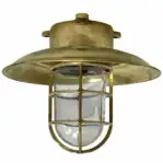 Front view of Vintage Brass Ceiling Light with 10-inch rain cap attached