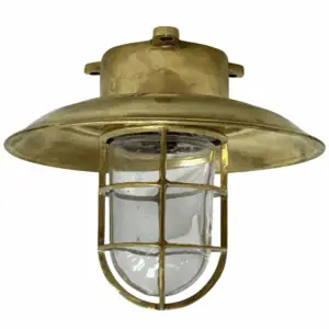 Front view of Vintage Brass Ceiling Light with 10-inch rain cap attached