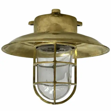 Front view of Vintage Brass Ceiling Light with 10-inch rain cap attached