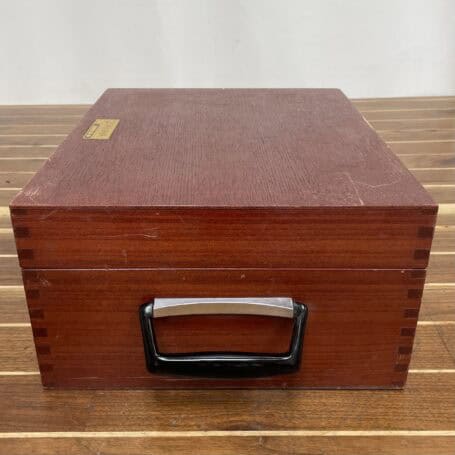 Vintage Micrometer Marine TAMAYA Sextant (5) Wooden storage box for TAMAYA sextant featuring carry handle