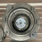 Top-down view of light fixture showing porcelain socket and interior wiring