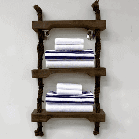 3-Step Rope Ladder for Nautical Décor (13) staged with small nautical towels