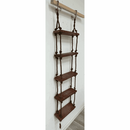 5-Step Nautical Rope Ladder with Hooks (2) Alternate Side Angle Showing Weathered Rope and Metal Hook Connection