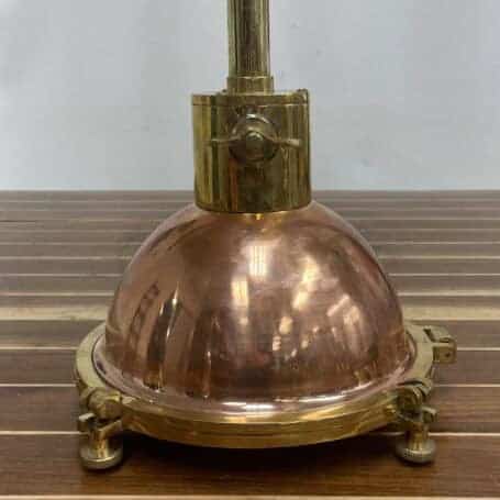 Copper and Brass Nautical Pendant Light with Downrod (3) Side view of Copper and Brass Nautical Pendant Light highlighting brass and copper construction