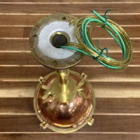 Copper and Brass Nautical Pendant Light with Downrod Copper and Brass Nautical Pendant Light wiring detail showing ceiling mount and exposed leads