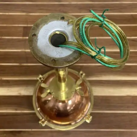 Copper and Brass Nautical Pendant Light fully assembled and suspended by downrod