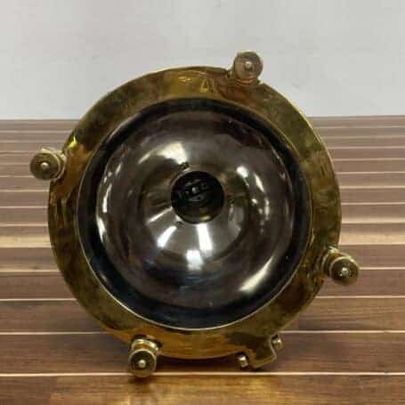 Copper and Brass Nautical Pendant Light with Downrod (5) Bottom view of Copper and Brass Nautical Pendant Light with chrome interior reflector