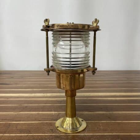 Vintage Brass Post Light with Clear Fresnel Lens Straight-on view of vintage brass post light with clear lens