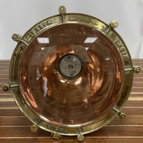 Large Copper and Brass Pendant Light with WISKA Stamped Rim Large Copper and Brass Pendant Light with WISKA Stamped Rim