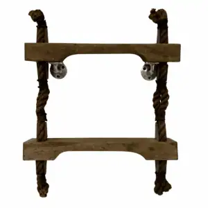 Salvaged 2-step nautical rope ladder on white background