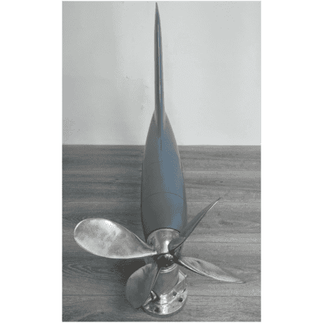 Salvaged Marine Fan Anemometer Wind Speed Transmitter (4) Overhead view of salvaged marine fan anemometer with five-blade propeller