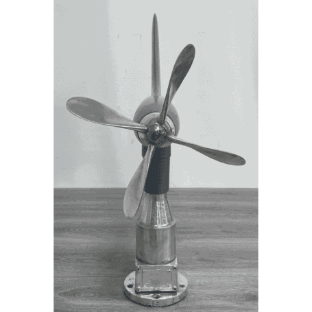 Salvaged Marine Fan Anemometer Wind Speed Transmitter Front view of marine anemometer showing five-blade propeller and mounting base
