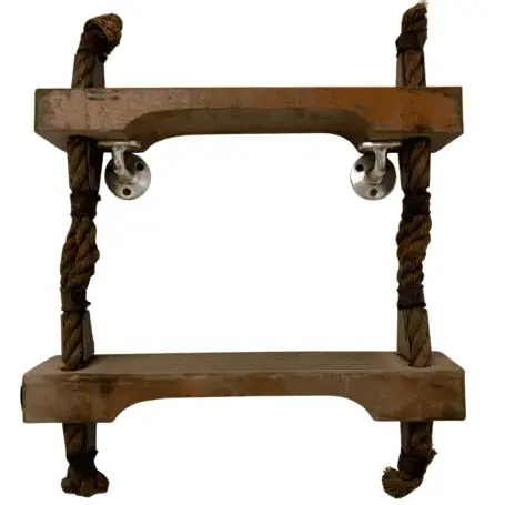 Salvaged Pilot Ladder Step front view showing two wood rungs and rope sides