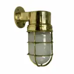 Solid brass frosted globe dock light shown from the front