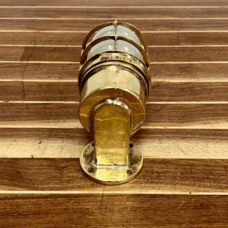 Solid Brass Dock Light with Frosted Glass Globe (2) Top view of the light