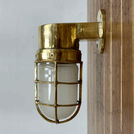 Solid Brass Dock Light with Frosted Glass Globe (3) Side view of solid brass frosted globe dock light with mounted globe