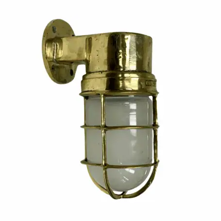 Solid brass frosted globe dock light shown from the front