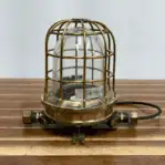 Side angle of Vintage 3-Bar Brass Post Light showing 3-bar cage
