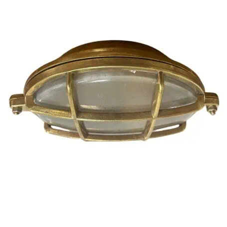 Mini Brass Cage Ceiling Light with Frosted Glass – Candelabra Socket side profile showing brass cage