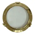 Brass Porthole Mirror and Ship Lights – Close-up of round porthole