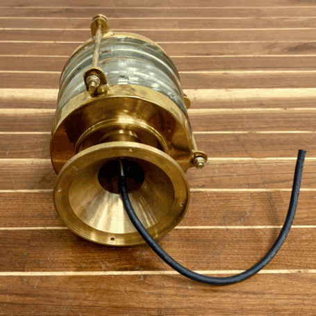 Brass Fresnel Globe Ship Navigation Light (6) Nautical brass light fixture showing interior wiring and mount