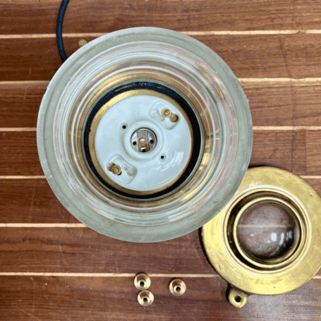 Brass Fresnel Globe Ship Navigation Light (8) Interior brass light socket with ribbed glass housing