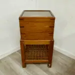 Henry Browne Marine Compass with Stand full front display with wood box closed on pedestal
